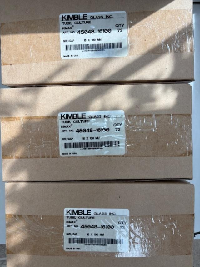 KIMBLE KIMAX 45048-1610 CULTURE TUBES 16 x 100mm – 72 Per Box 3 Boxes Available
