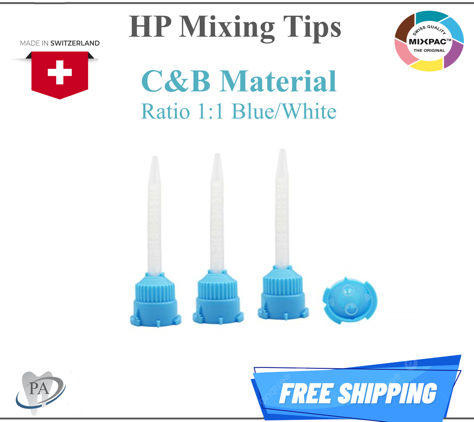 Dental Blue HP Mixing Tips for C&B Temporary Material Ratio 1:1, Up to 100/Pk