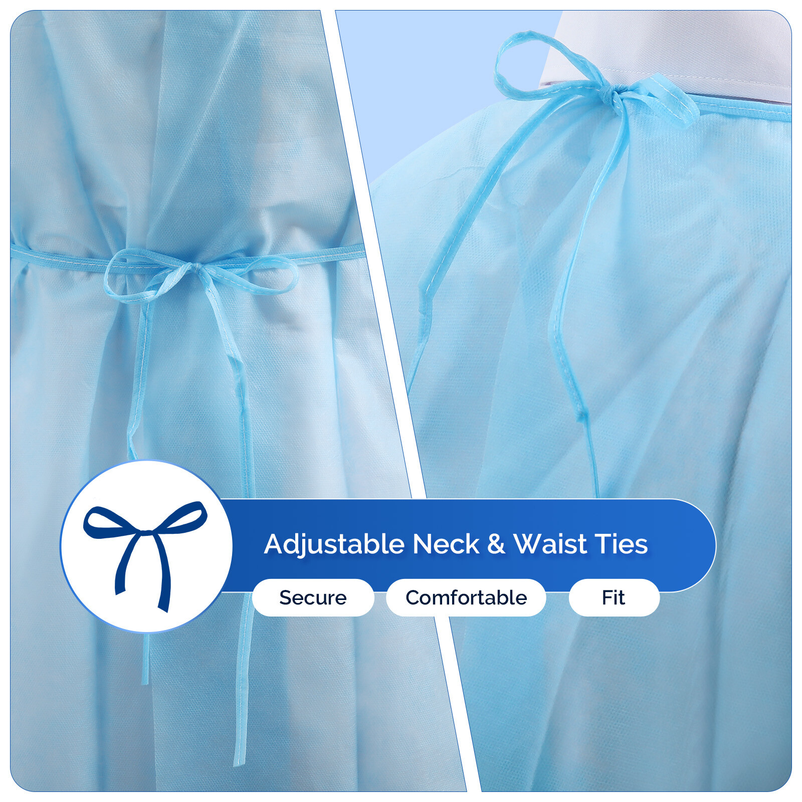 Disposable Lab Isolation Gowns PP Soft Medical Gowns with Knitted Elastic Cuffs