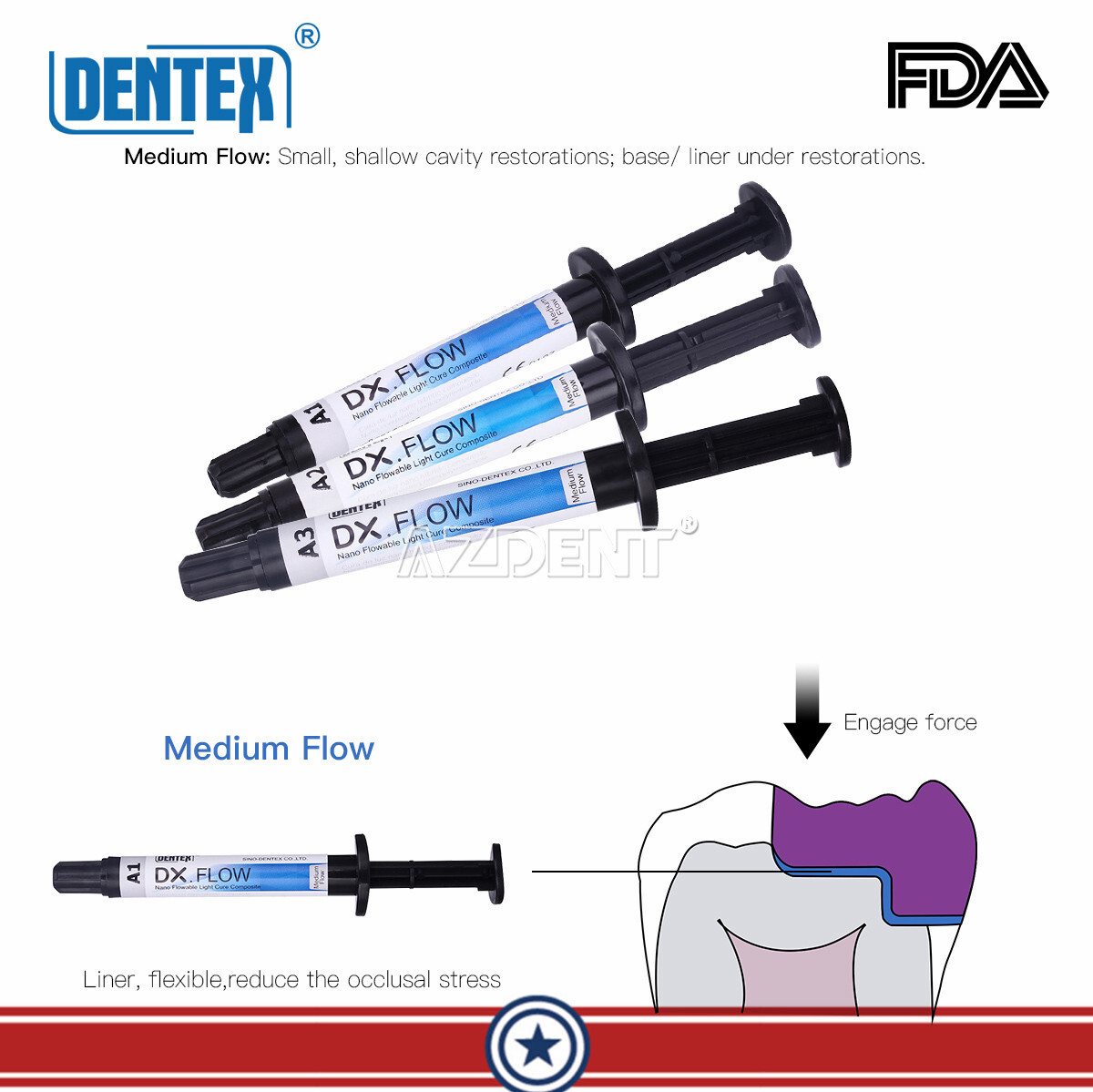 DX.FLOW DENTEX Flowable Medium Flow Light Cure Composite Resin A1 A2 A3