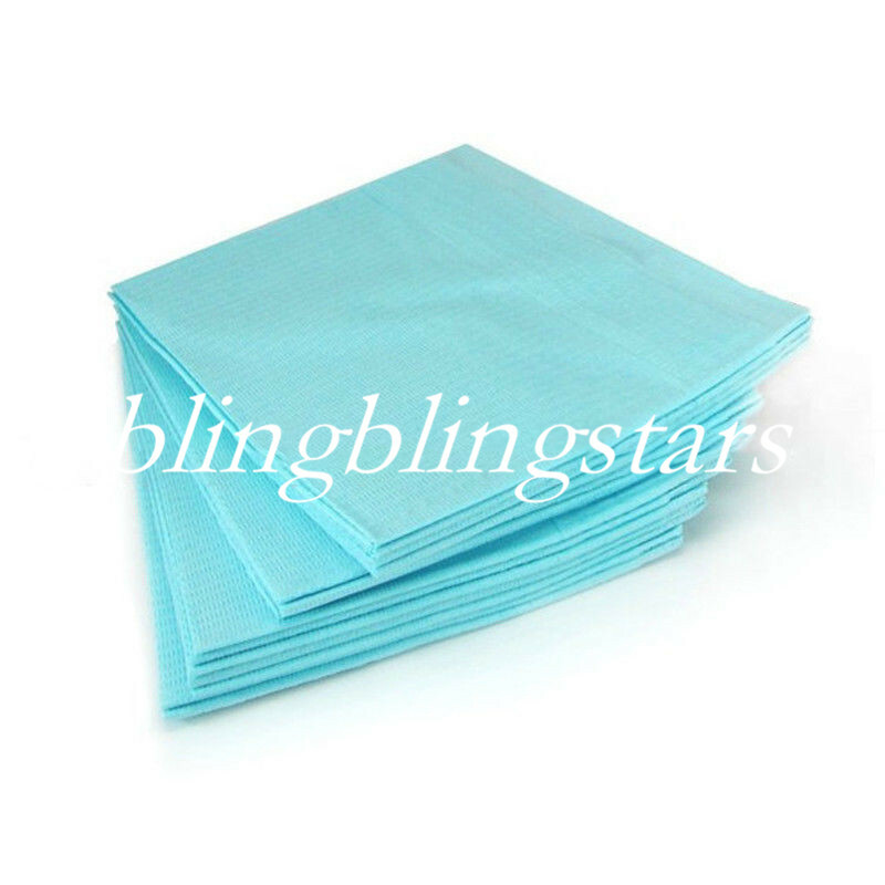 125 Pcs Dental Disposable Bibs 2 Paper +1 Poly Medical Spa Towel Patient Blue