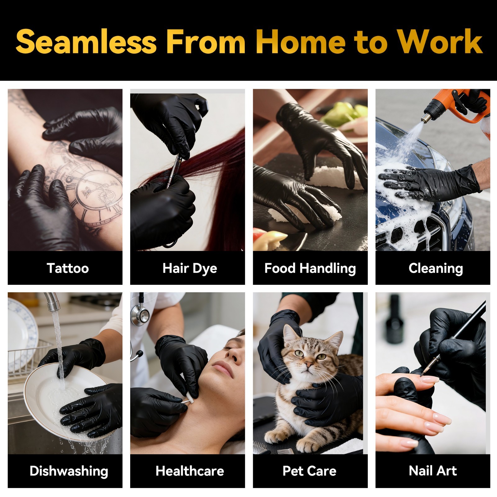 Disposable Nitrile Gloves Combo Blue 4.5Mil & Black 5Mil Powder-Free Heavy Duty