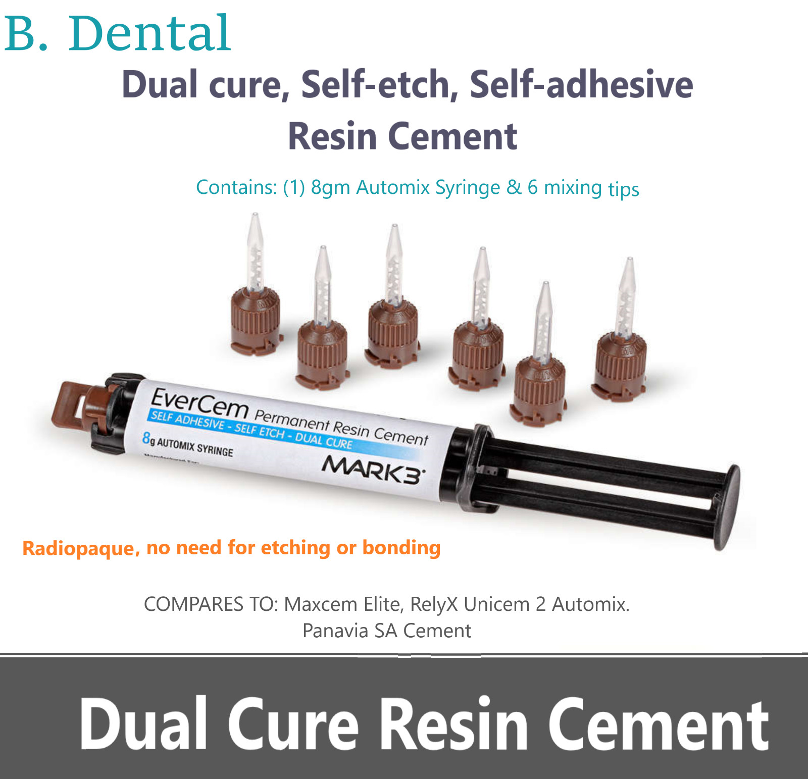 Dental Permanent Resin Cement Universal Dual Cure 8gm. Automix Syr, Exp: 08/2026