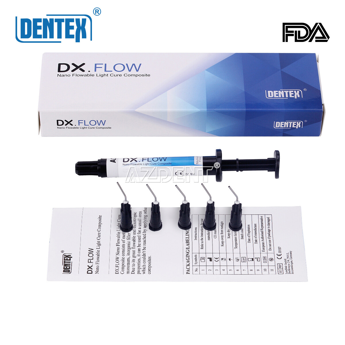 DENTEX DENTAL FLOWABLE LIGHT CURE COMPOSITE RESIN NANO MEDIUM FLOW A1 A2 A3