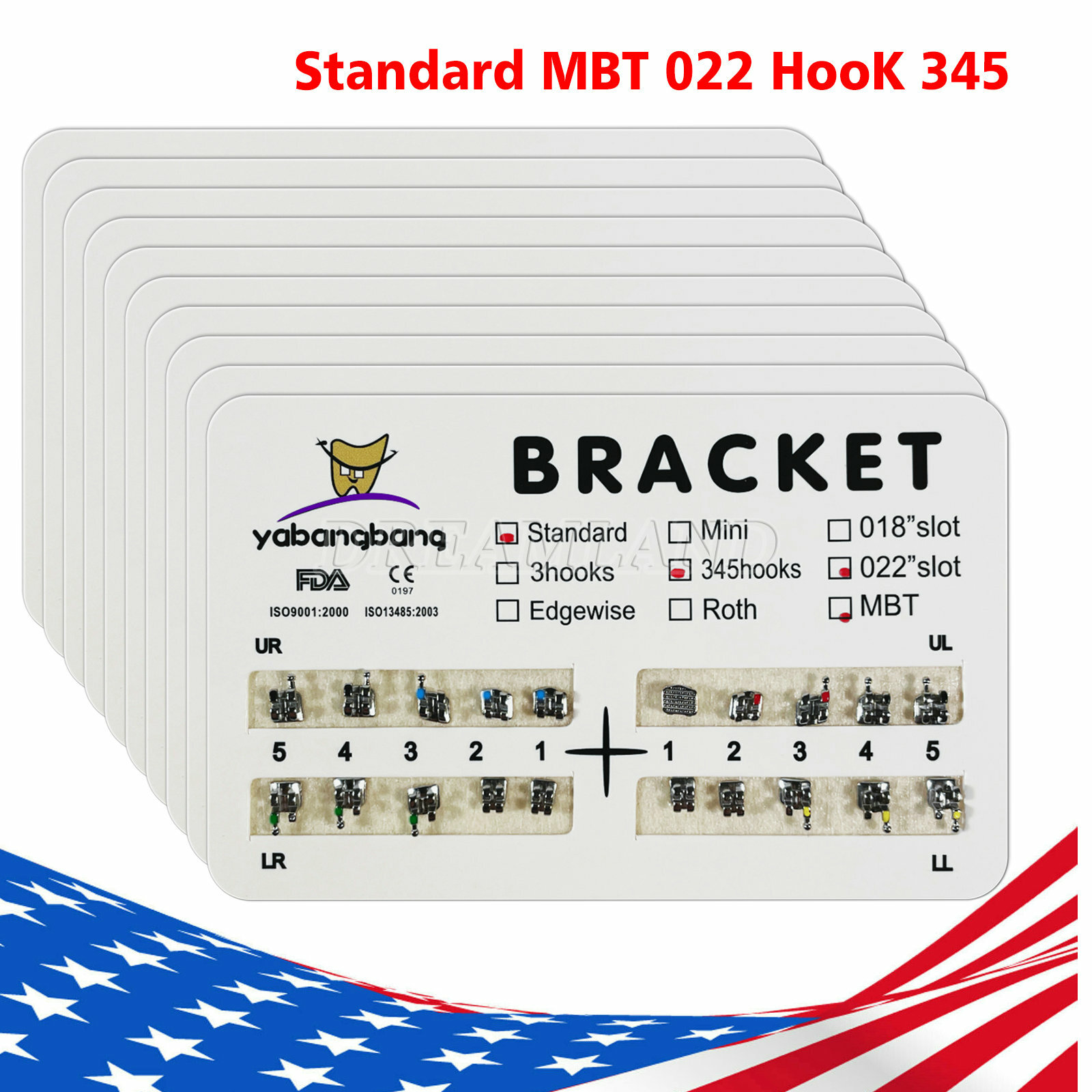 200PC Dental Orthodontic Brackets Brace Mini/Standard MBT/Roth 022 Hook 345/3 US