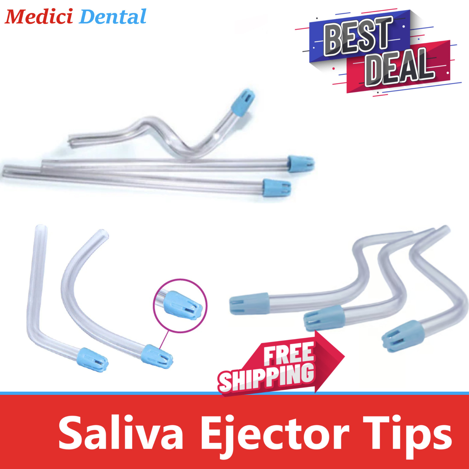 1000 (10 Bags) Saliva Ejectors Ejector CLEAR/BLUE Dental Suction Tips Disposable