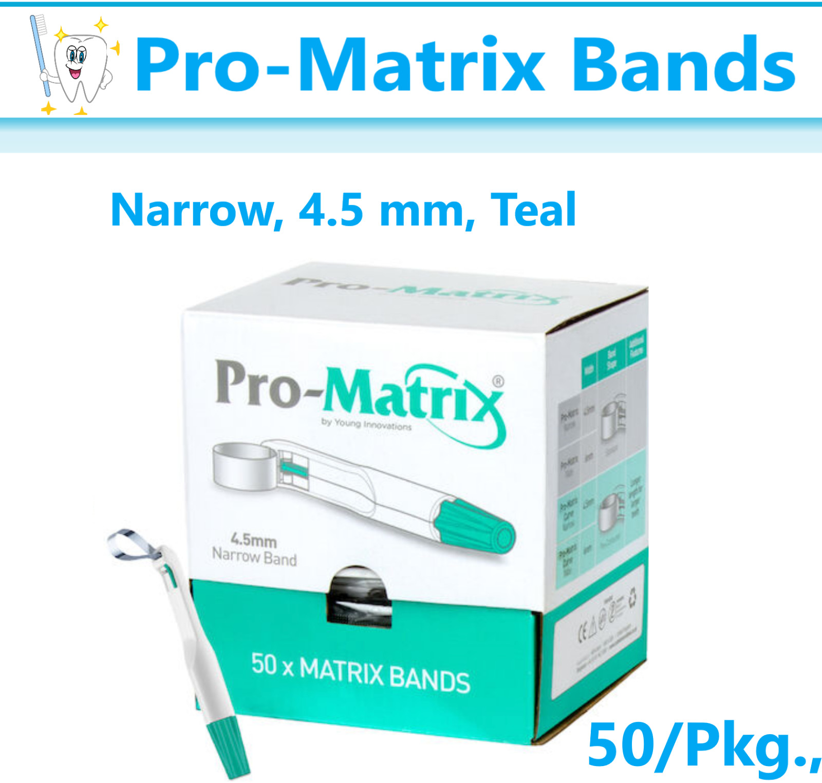 Dental Pro-Matrix Band NARROW 4.5 MM Green Bands, 50/Bx