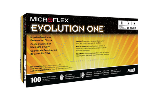 Ansell MicroFlex Evolution One Powder-Free Latex Exa 100 Gloves Medium EV-2050-M