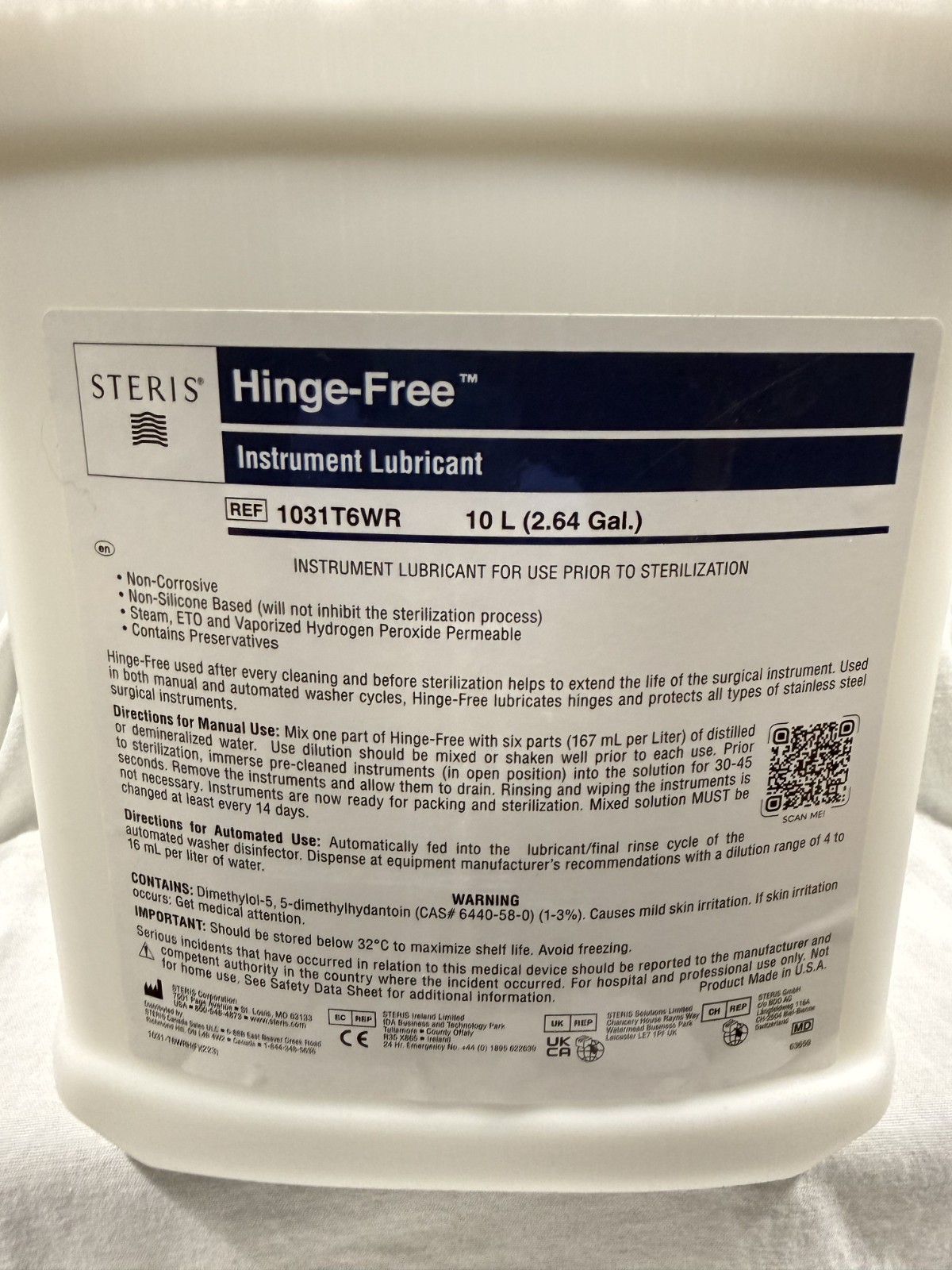 STERIS Hinge-Free Instrument Lubricant 10L 2.64 Gal Surgical Milk 1031T6WR New