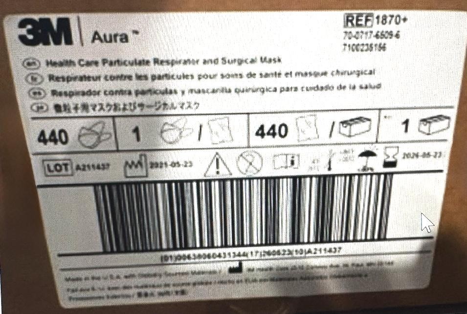 Case of 440 3M Aura N95 1870+ Masks, Exp. 2026/08 (BULK SALE 100 cases)