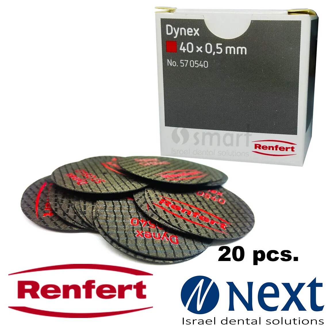 Dynex Renfert 40×0.5 Fiber cut Dental lab reinforced metal cutting discs 570540