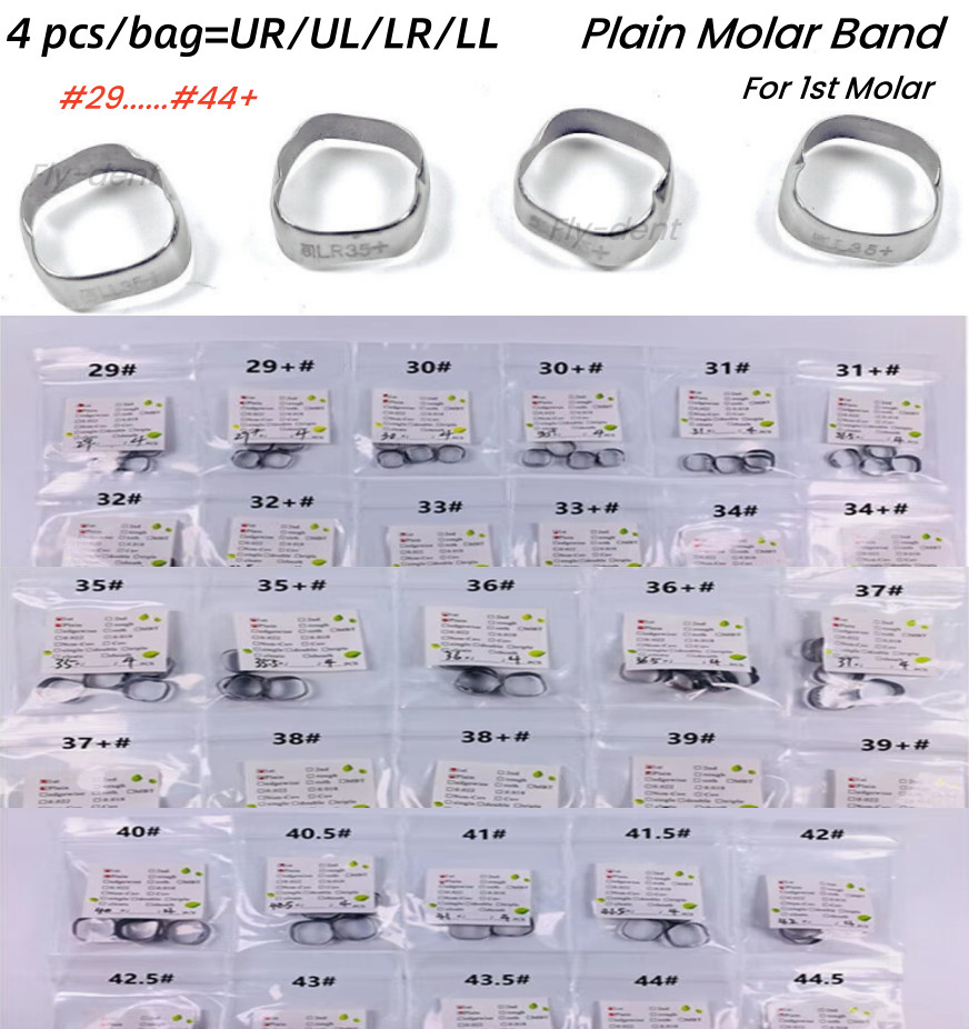 4 pcs/set Dental Orthodontic 1st Molar Plain Band Single Bands Brace Size 29-44+