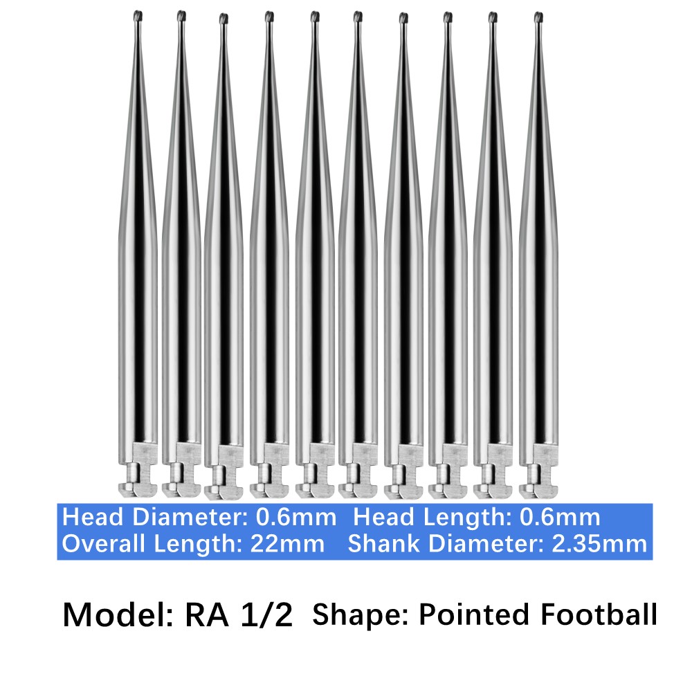 10-100pcs Dental Pointed Football RA Carbide Burs for Slow Speed Latch RA 1/2