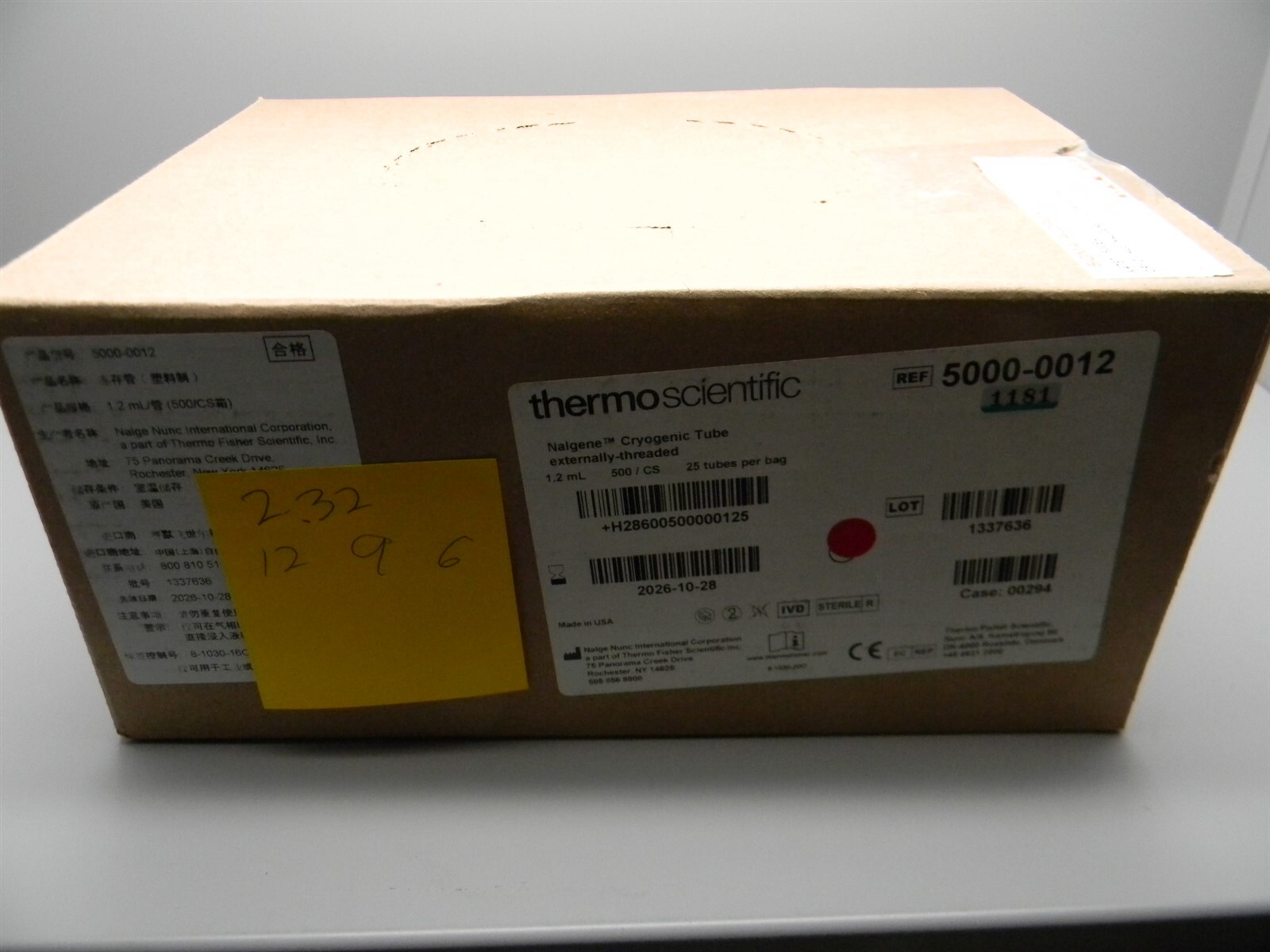 Thermo 5000-0012 Nalgene General Long-Term Storage Cryogenic Tubes Case of 500