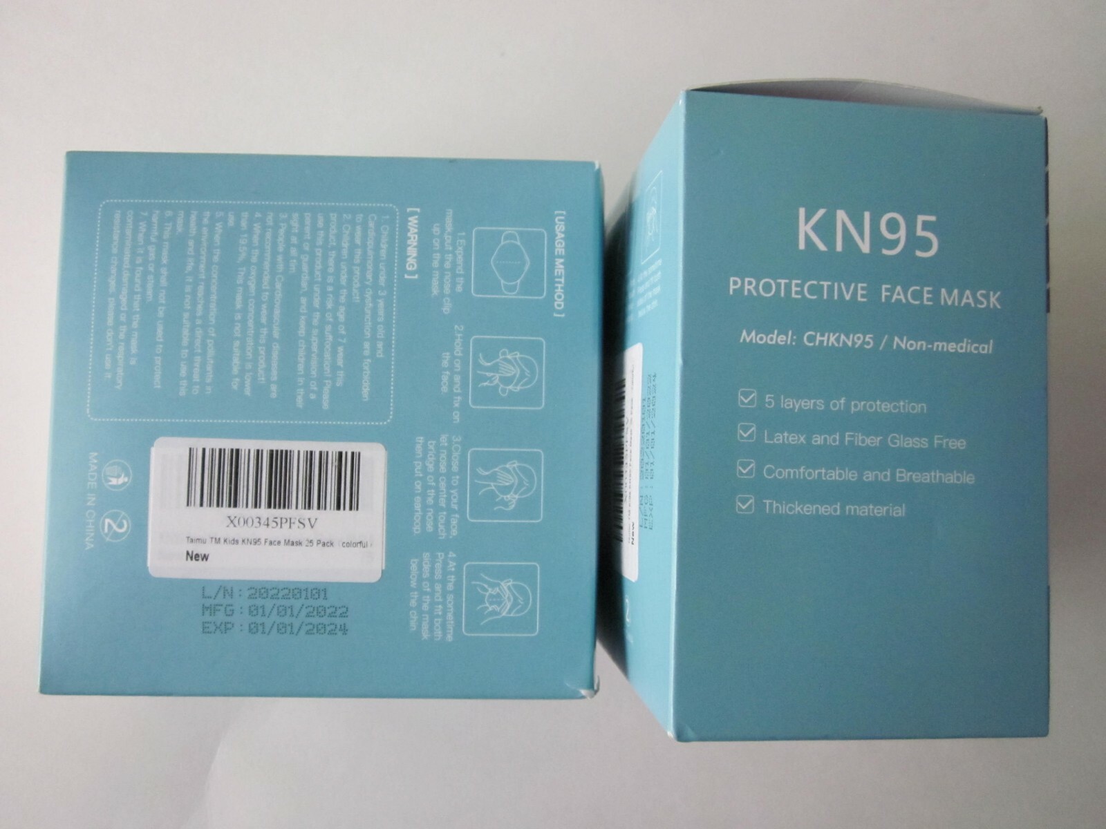 Lot of 2 KN95 Mask for Kids 5 Layers Cup Dust Mask with Adjustable Ear Loop 25pc