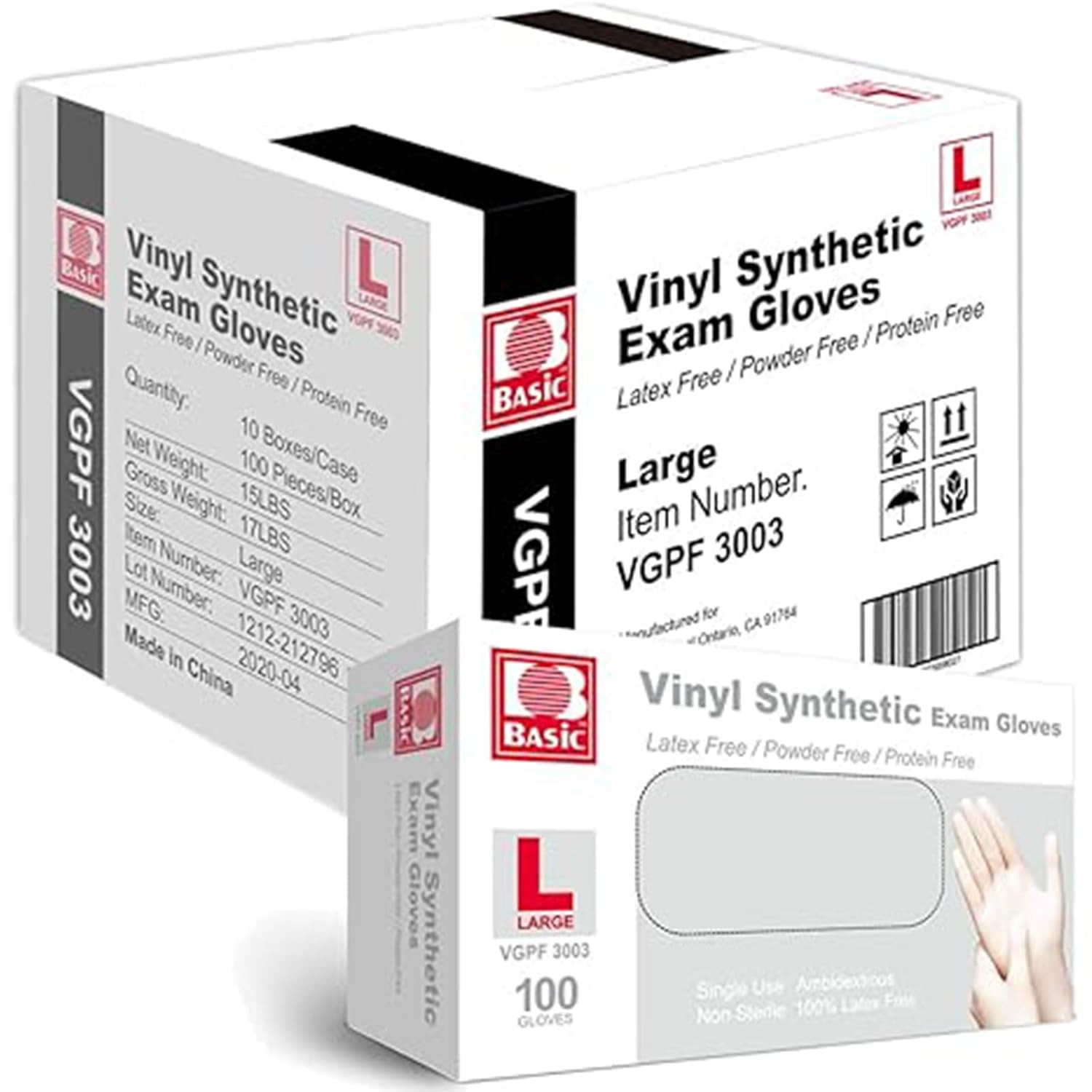 Jointown 1000 Pack VGPF-3003 Clear Large Basic Medical Vinyl Exam Gloves