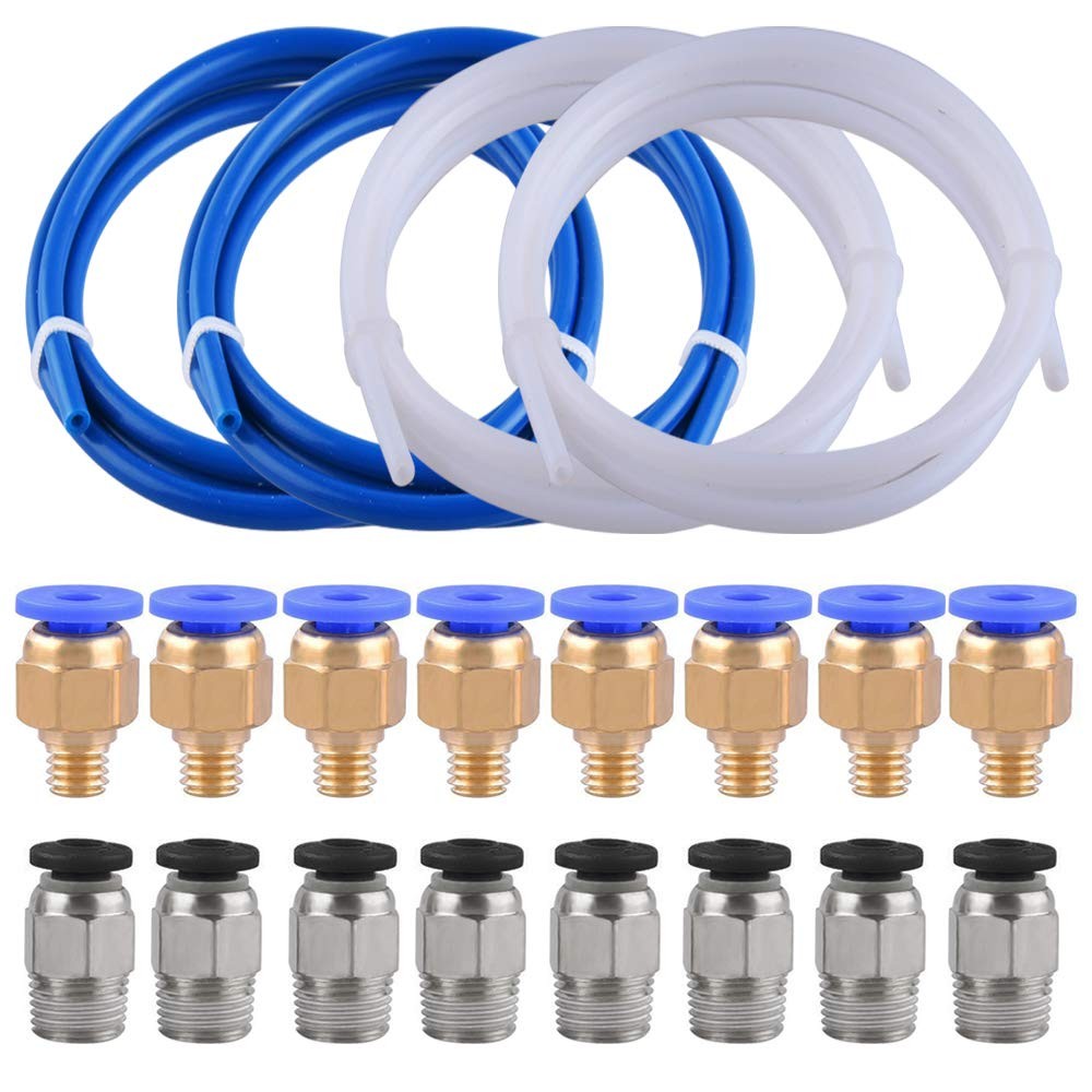 SIQUK 4 Pieces Teflon Tube PTFE Tubing(1 Meter) with 8 PC4-M6 Blue