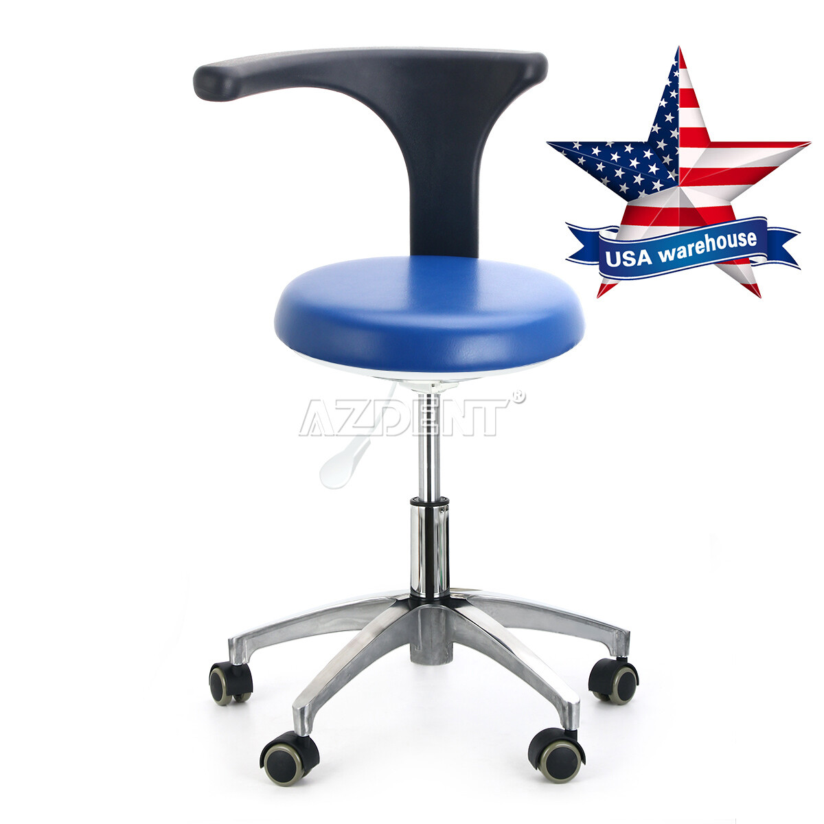 AZDENT Dental Assistant Stool Adjustable Dentist Mobile Chair PU Leather Blue