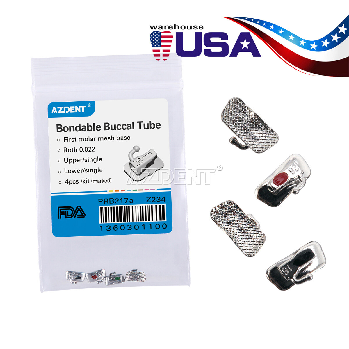 200Pack Dental Orthodontic Bondable Buccal Tubes 1st Molar Roth 0.022 Marked