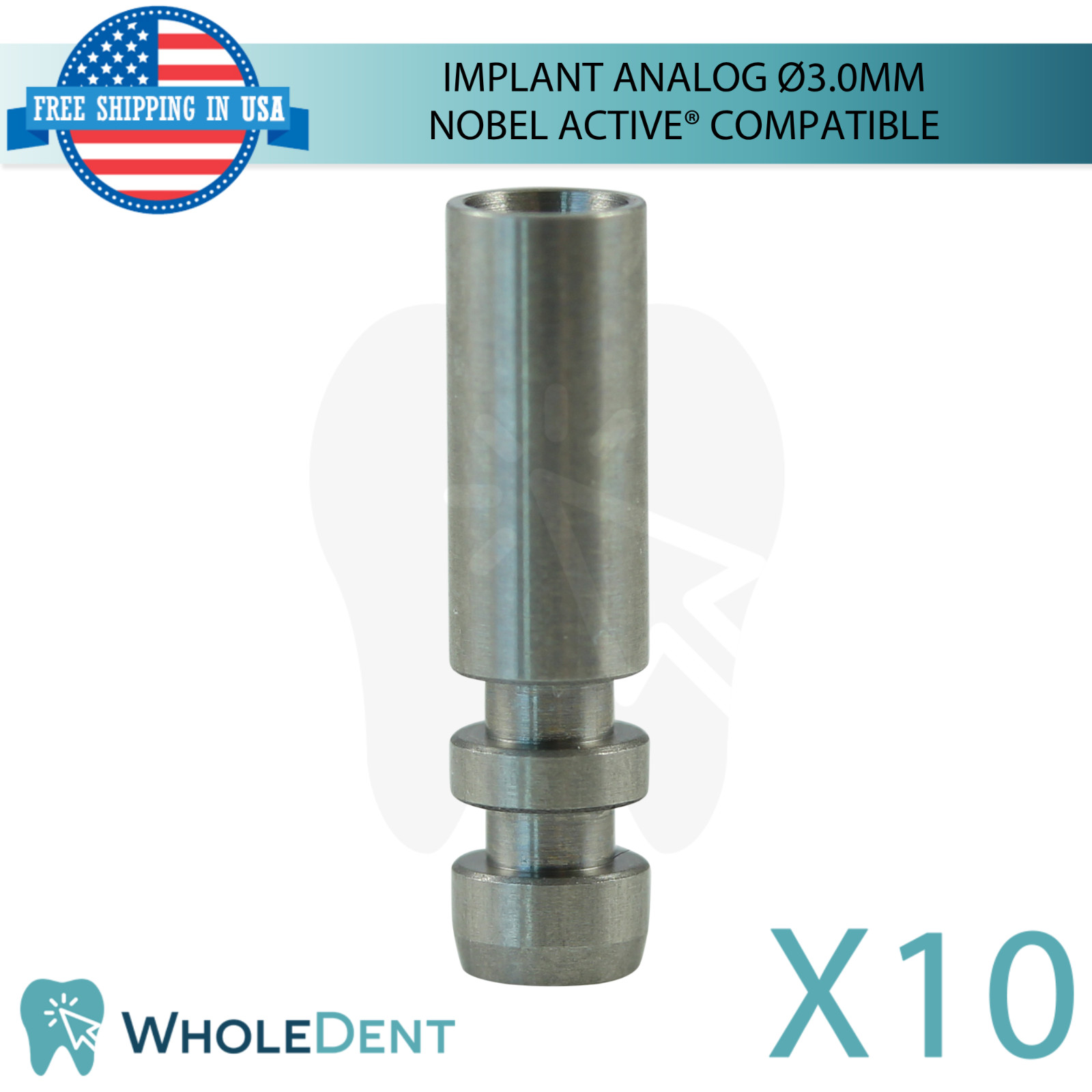 10x Dental Fixture Analog Ø3.0mm Nobel Active® Compatible Conical Connection Hex