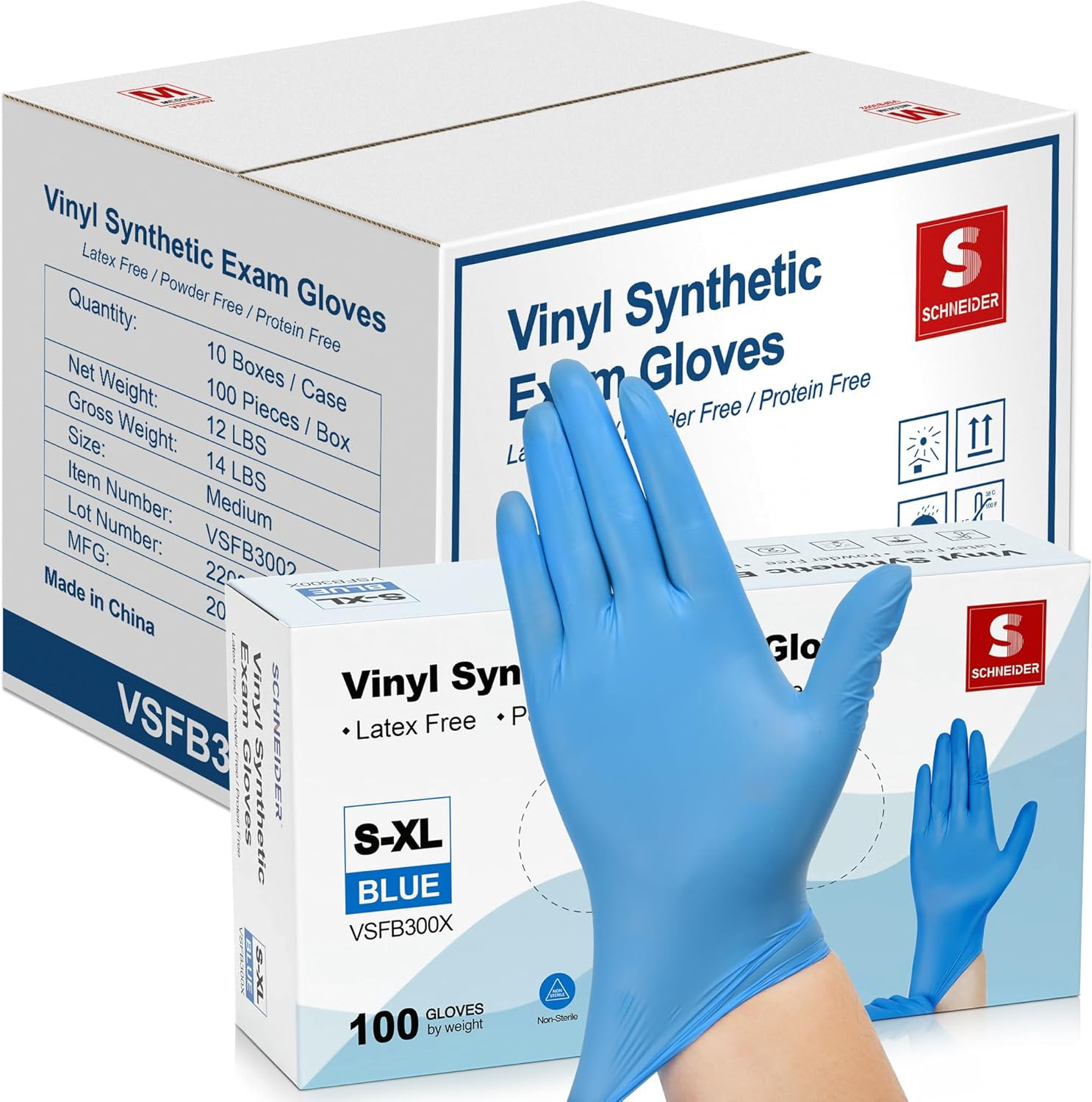 Blue Vinyl Synthetic Exam Gloves, XL,Case of 1000, 4-Mil,Powder-Free Non-Sterile