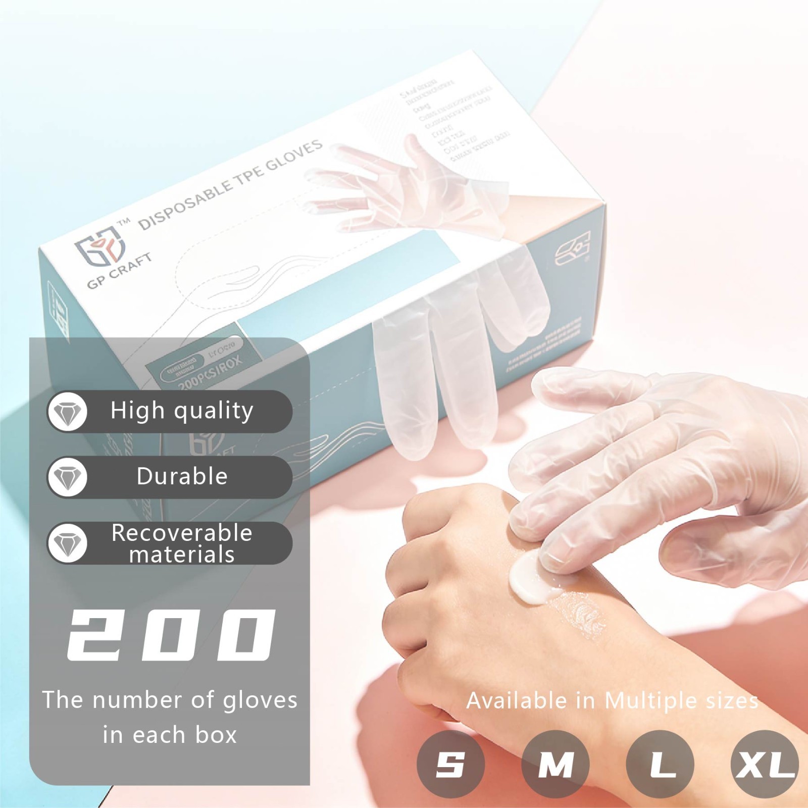200 Pcs TPE Disposable Gloves Stretchy Food Prep Handling BPA Latex Free Size L