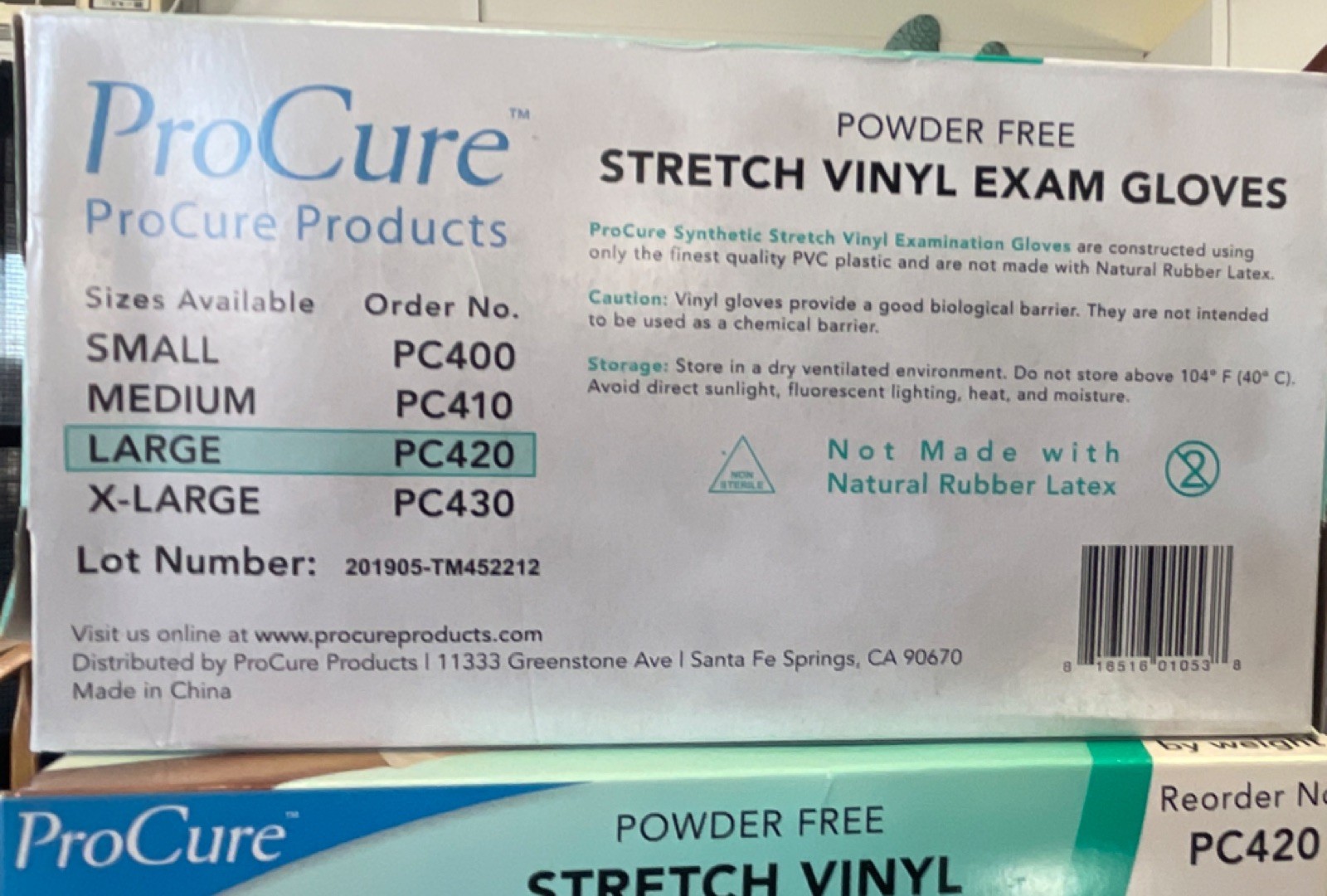 ProCure Stretch Vinyl Exam Gloves Large Powder-Free Vinyl PC420