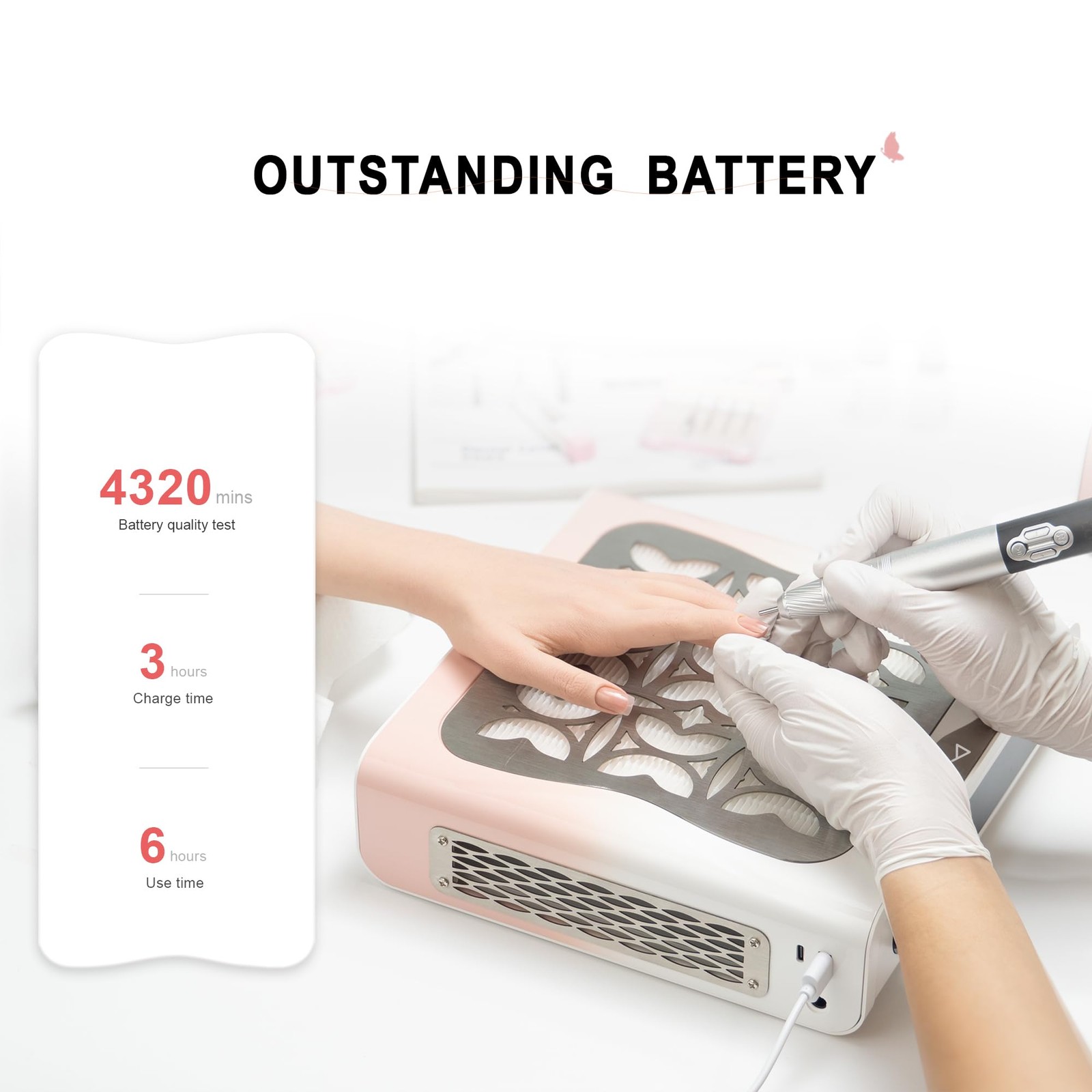 M Beauty Studio M Nova Air Nail Dust Collector 60W Cordless Rechargeable Nail