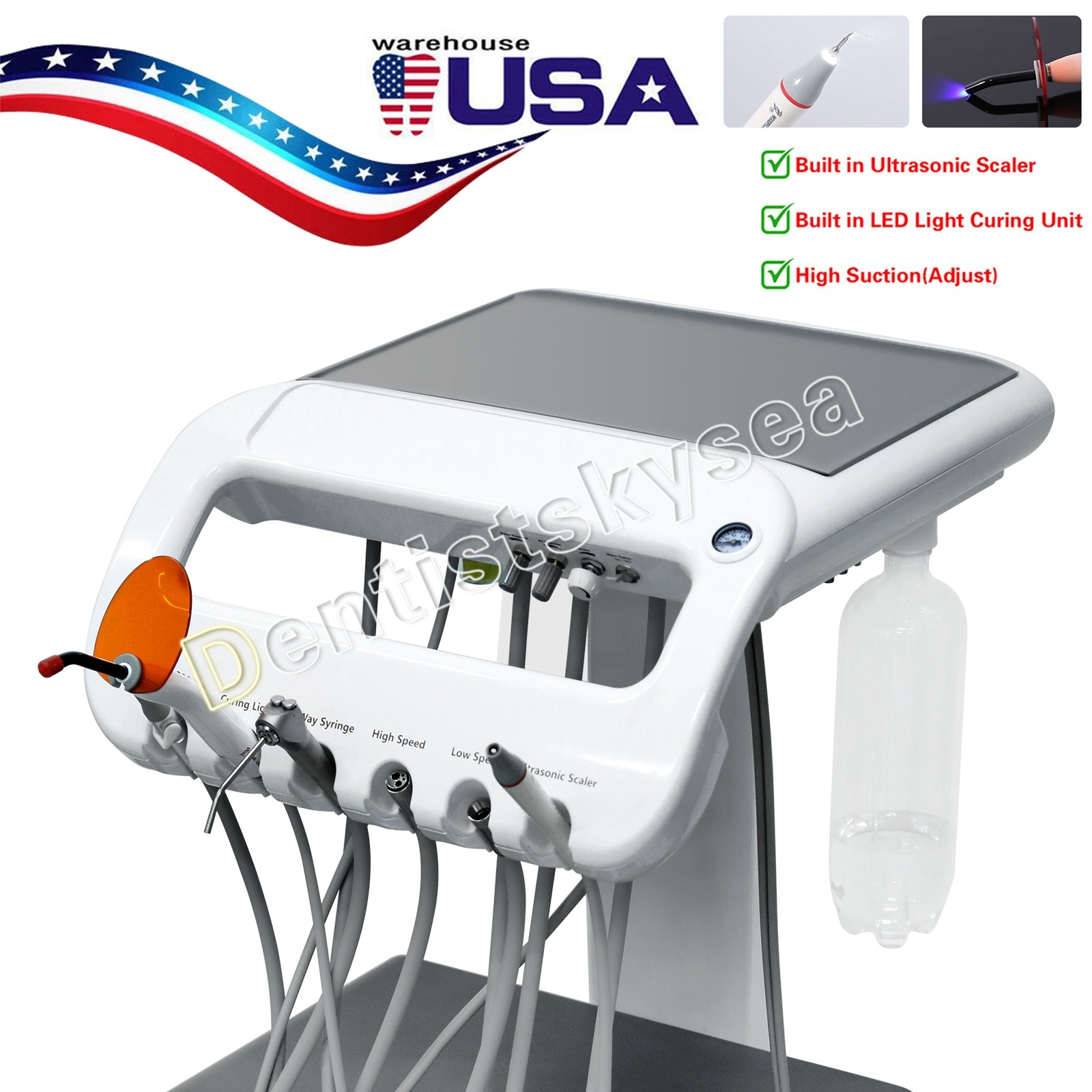 Mini Mobile Dental Unit with Air Compressor Portable Dental Therapy Cart Vet