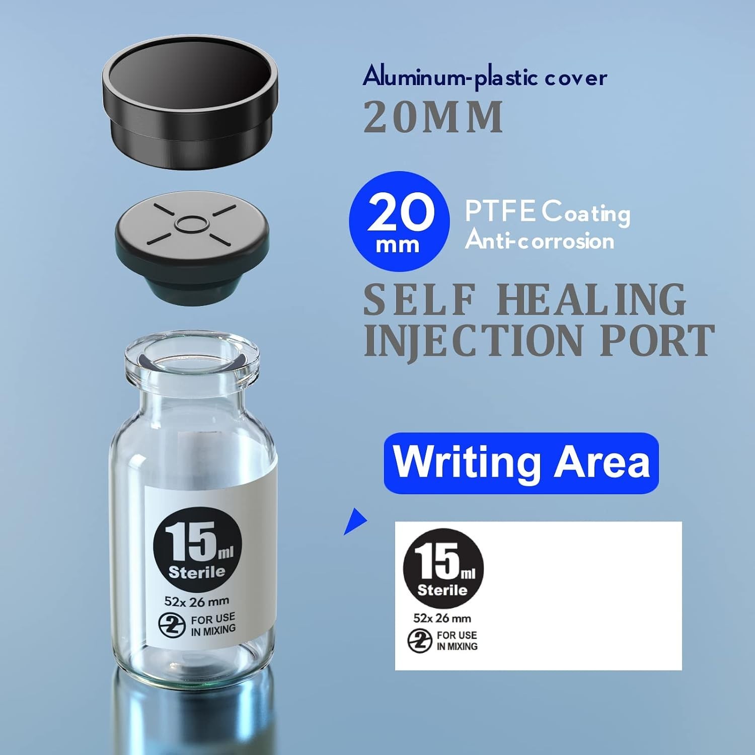 Sterile Empty Vials 15ml with Self Healing Injection Port for Laboratory Use