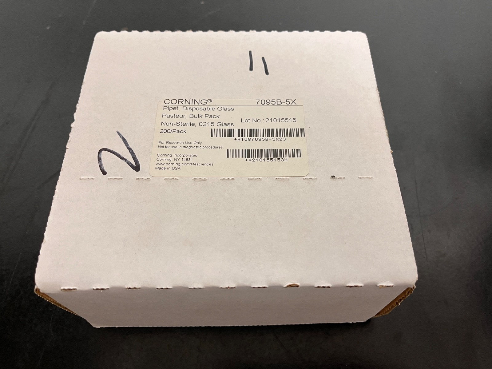 Corning Glass Pasteur Pipet, 5.75″, non sterile 7095B-5X (box of 200) NEW NOS