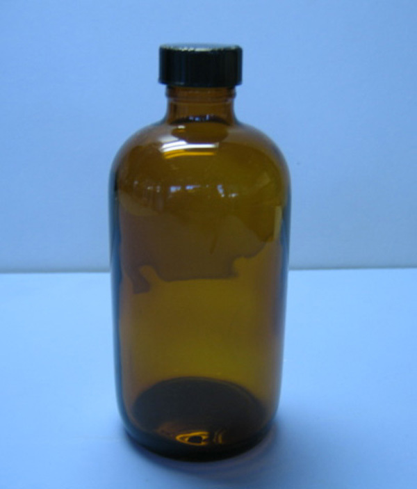 SAFETY COATED AMBER ACID BOTTLE w/ PHENOLIC CAP 16oz