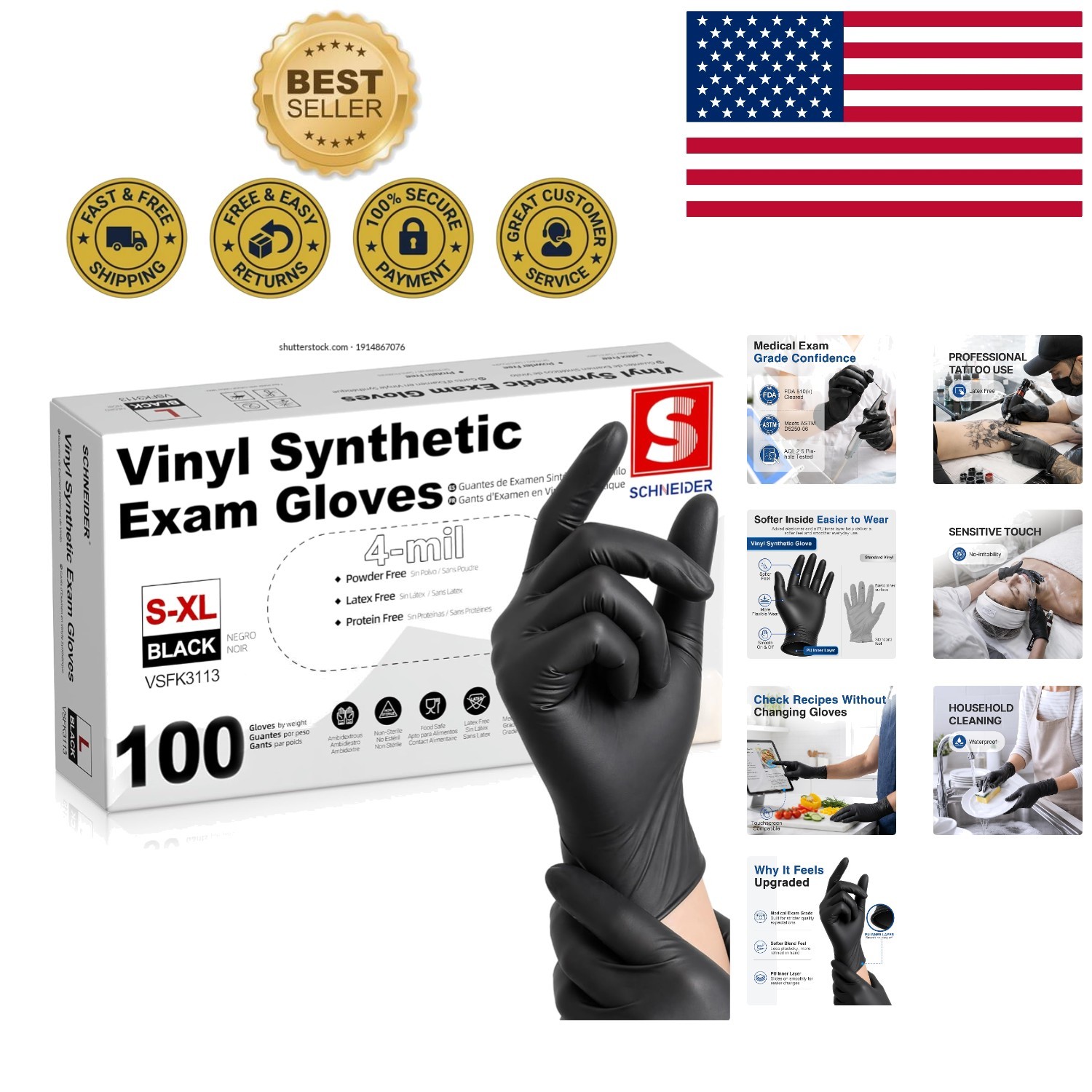 4 Mil Latex-Free Vinyl Gloves – Disposable Ambidextrous for Medical & Cooking
