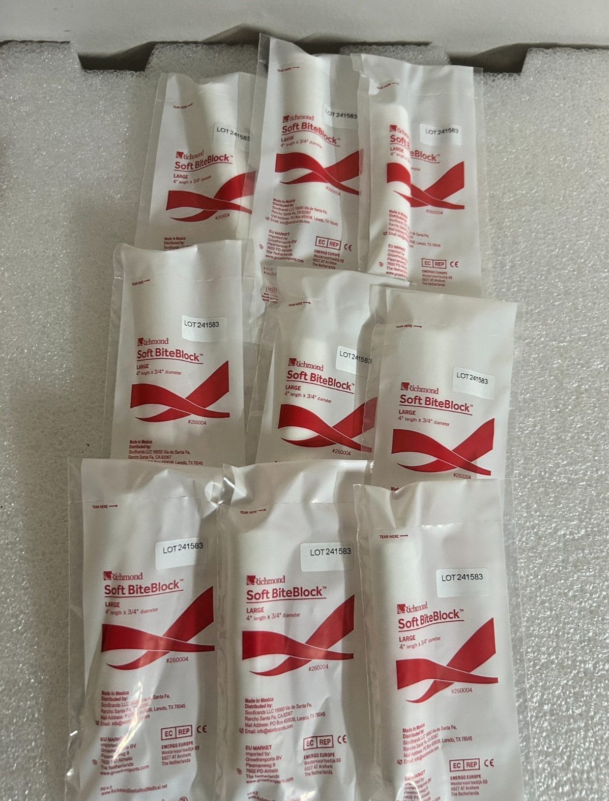 9x Richmond Soft BiteBlock Large 4″ x 3/4″ 260004 New Sealed