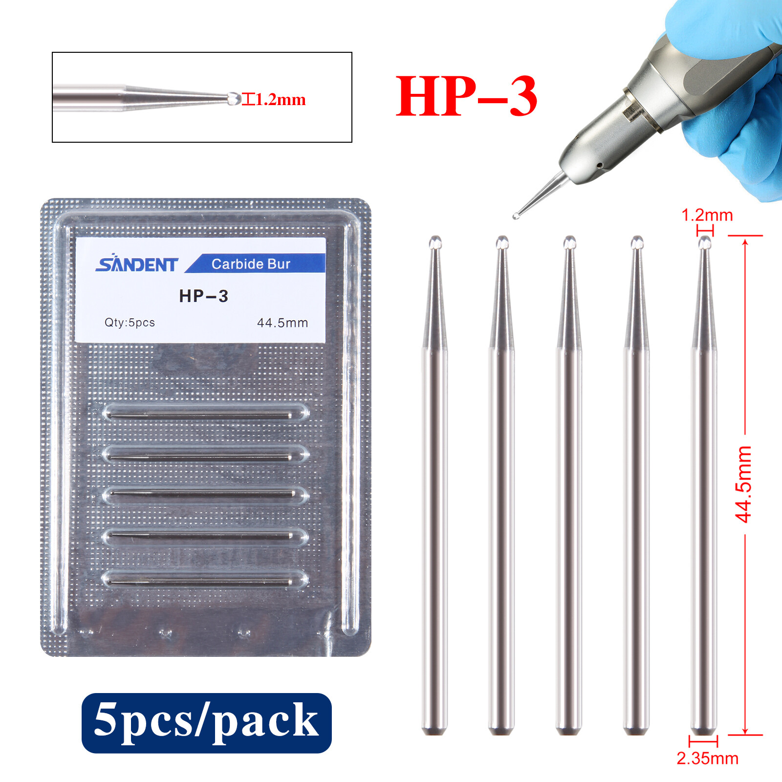 Dental Tungsten Carbide Burs Round HP 3 For Low Slow Speed Straight Handpiece SA