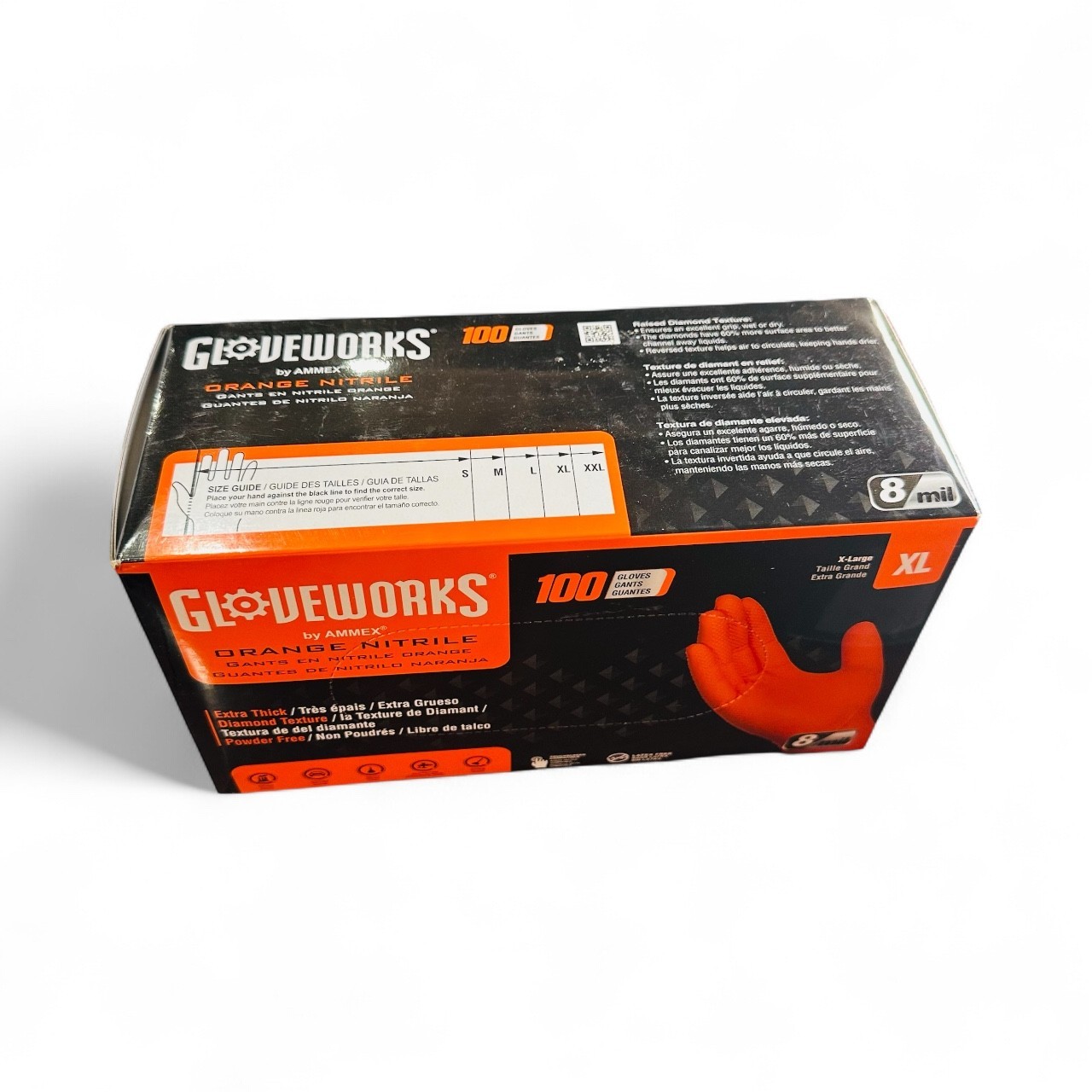 GLOVEWORKS 8mil Orange Nitrile Gloves, (Size: XL) / GWON48100