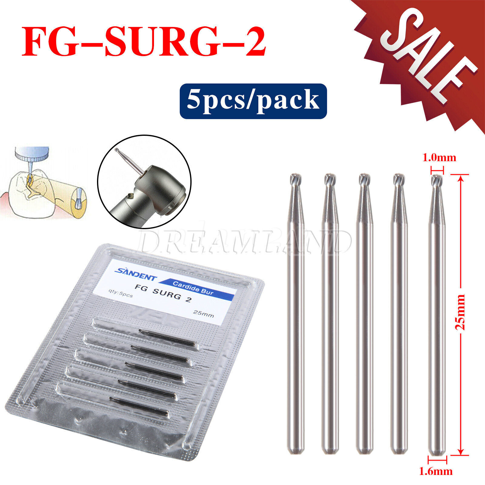 Dental Surgical Round Burs FG 2 3 4 5 Carbide Length Bits Long Shank