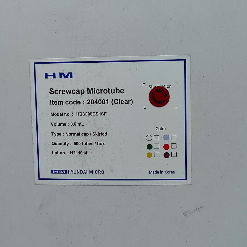 Hyundai Micro Screwcap Microtube 0.5ml Transparent Normal CapSkirt 500 Tubes