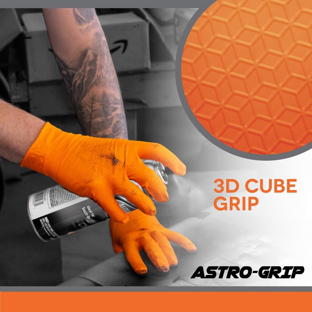 Large Orange Nitrile Disposable Gloves Astro Grip Exam Grade 100 Count