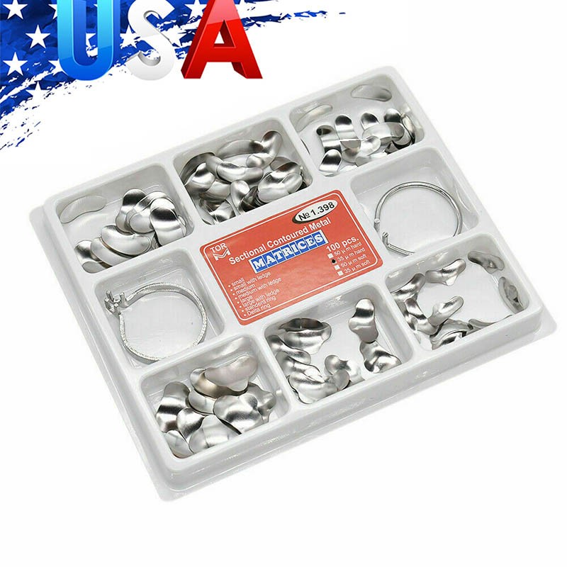 100pcs TOR VM Dental Matrix Bands Sectional Contoured Matrices Wedges No1.398 US