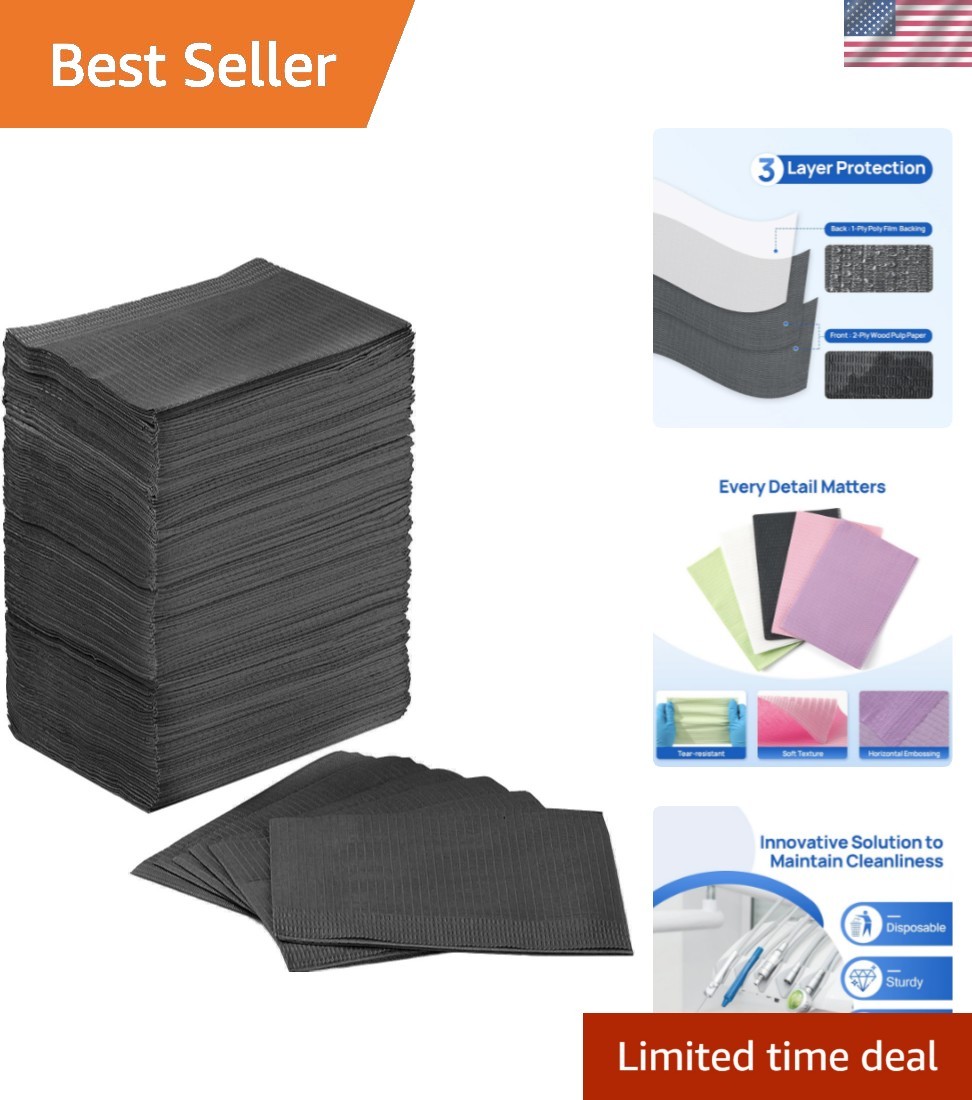 125 Pack Dental Bibs, Black Dental Bibs Disposable 2-Ply Paper 1-Ply Film, 13…