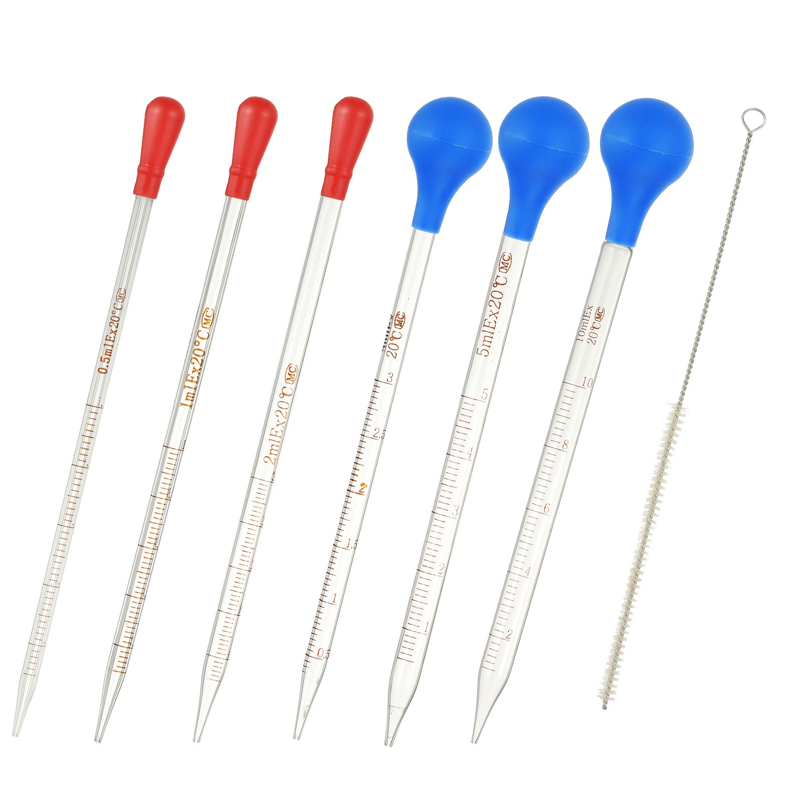 0.5/1/2/3/5/10ml Borosilicate Glass Graduated Dropper Pipettes with Brush, Clear