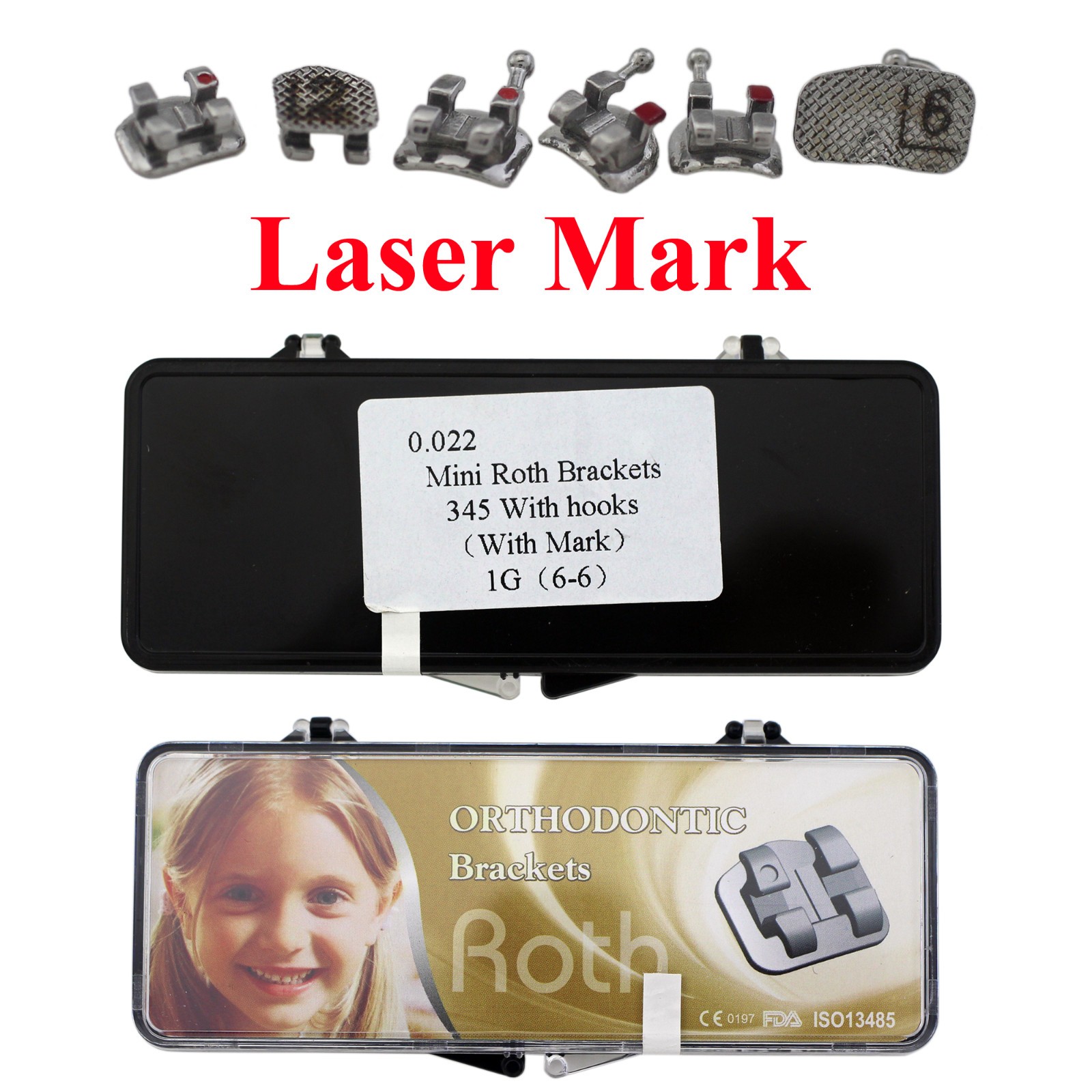 Orthodontic Mini Roth Brackets Laser Mark Dental Metal MIM MBT 022 345HK 6-6