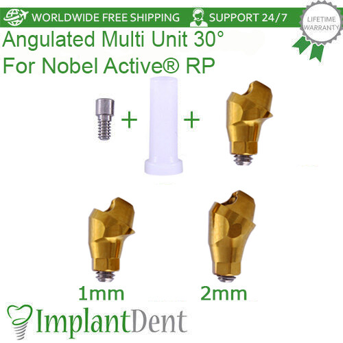 Set Of Angled MultiUnit 1.6mm Prosthetic 30° Active Hex RP + Plastic Sleeve