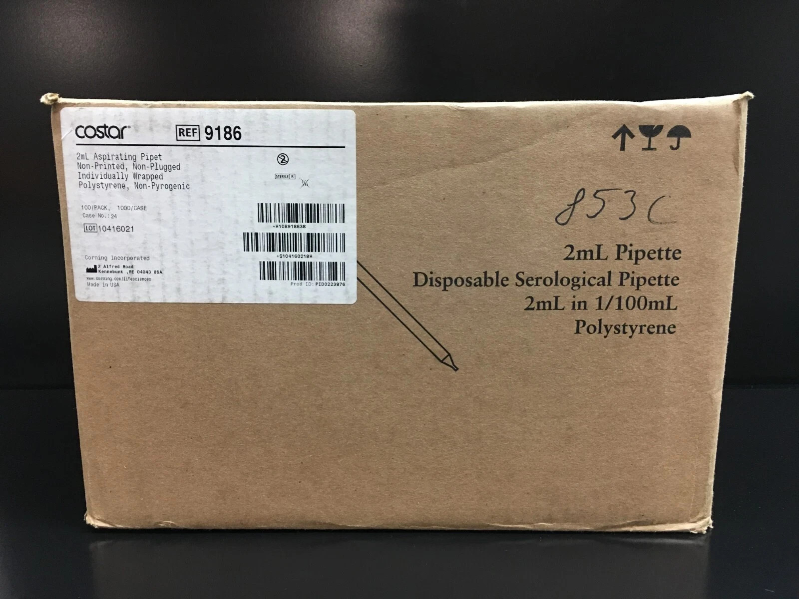 Corning Costar REF 9186 Aspirating Pipets Unplugged 2mL Sterile 600 PCS