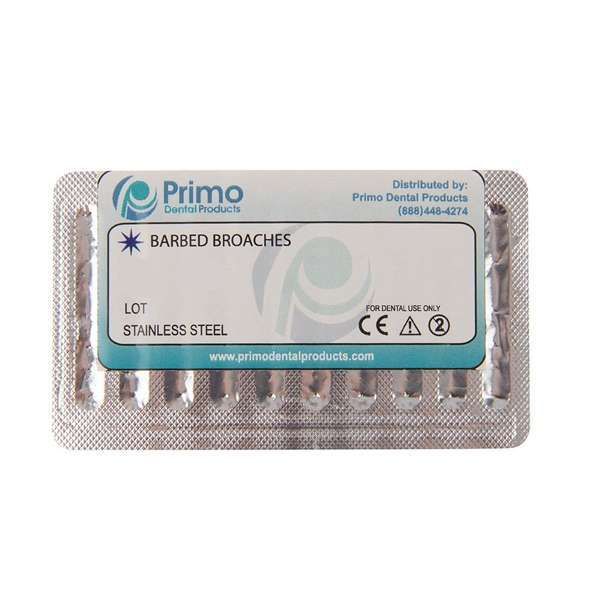 Primo Barbed Broaches – XXXX-Fine, Purple, 21mm, 10/Pk. Stainless Steel