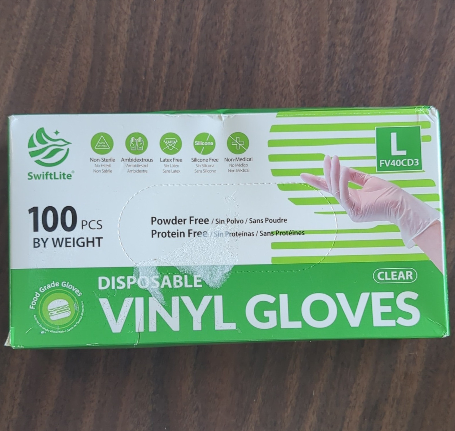 SwiftLite Vinyl Gloves Powder-Free Clear Large L FV40CD3 100 Count