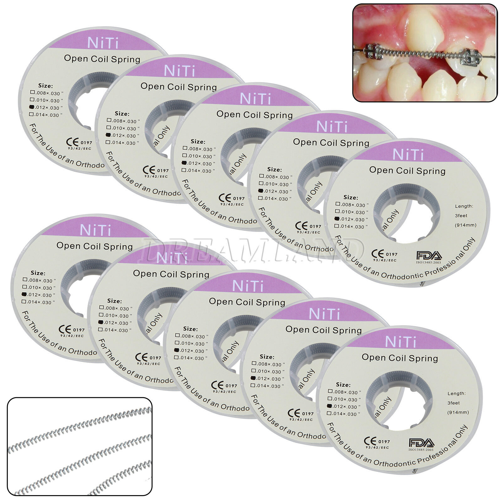 10 Roll Dental Orthodontic Niti Open Coil Spring Spool Dia.012 *030 » inch 914mm