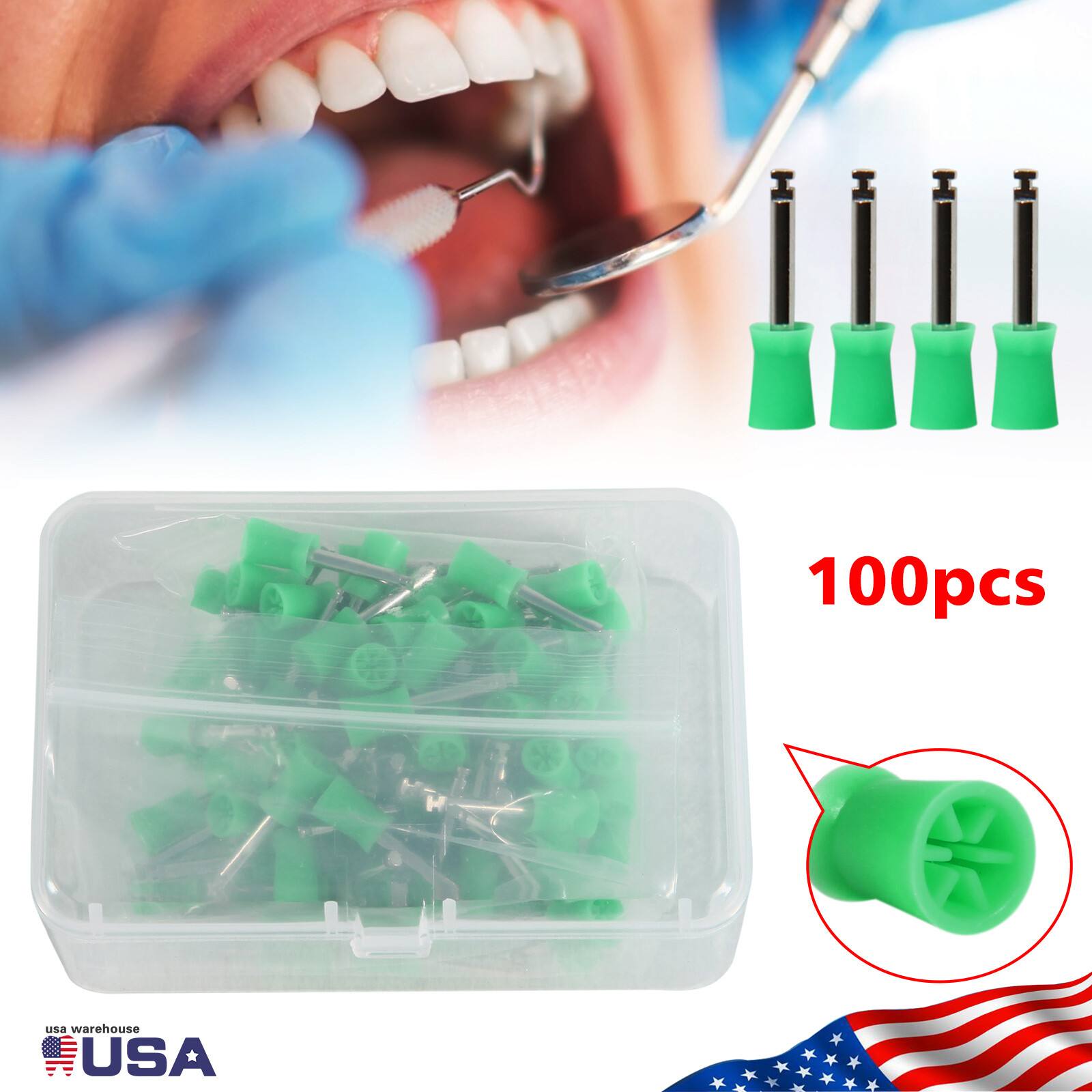 100PCS Dental Prophy Tooth Polishing Cups Latch-Type Rubber Green polish