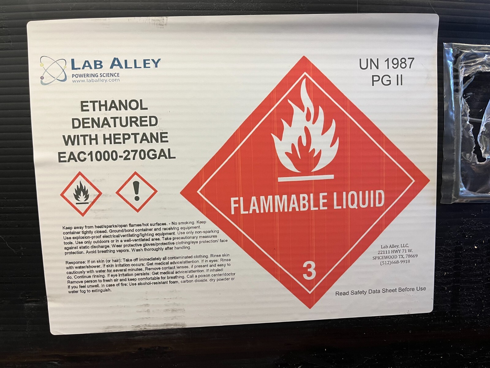 Ethanol 200 Proof (100%) Completely Denatured with Heptane, Kosher